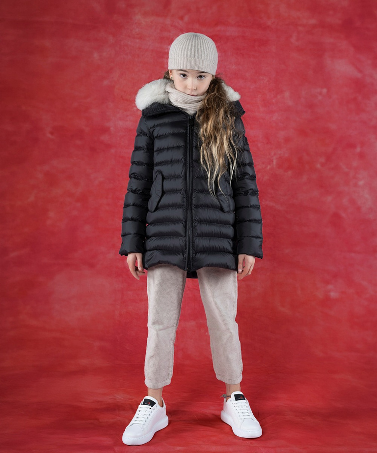 Long, warm down jacket with fur - sale kid | Peuterey