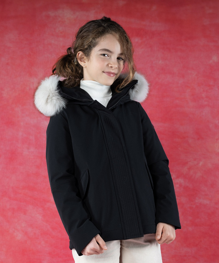 Smooth jacket with fox fur collar - sale kid | Peuterey