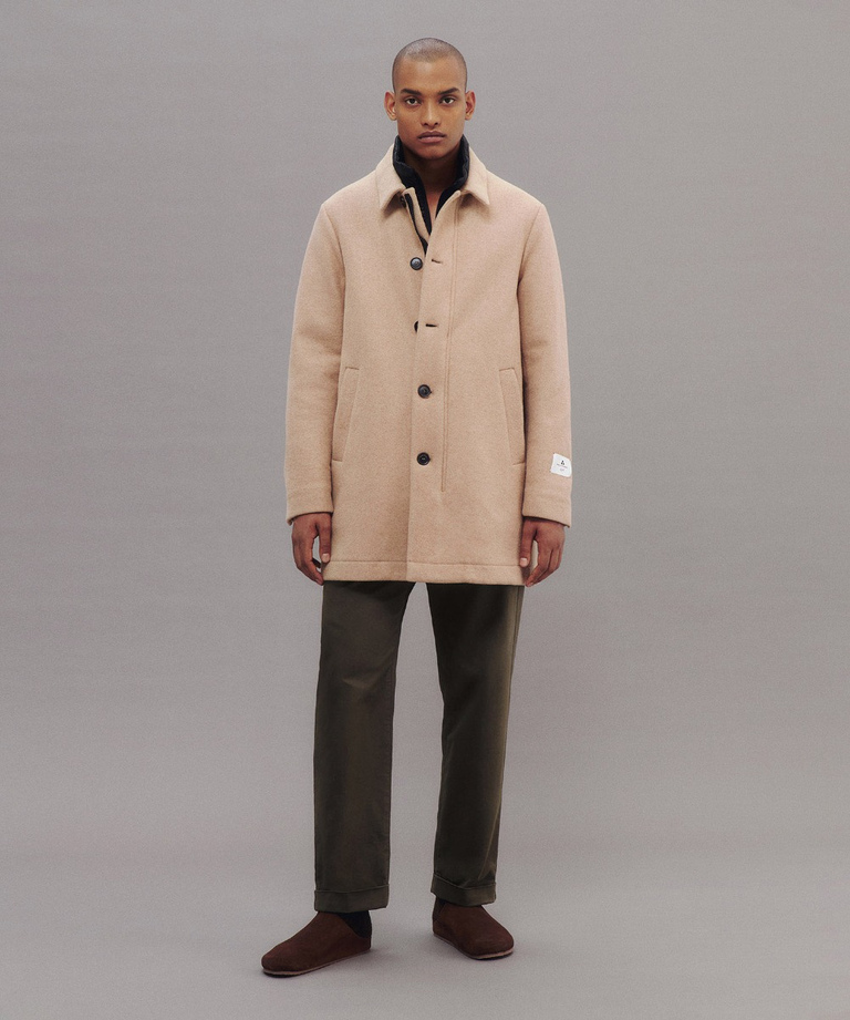 Long Wool Coat With Detachable Bib - Men's Wool Coats | Peuterey