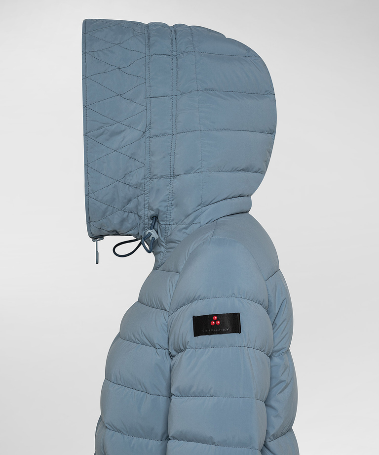 Long down jacket with matching colour fur