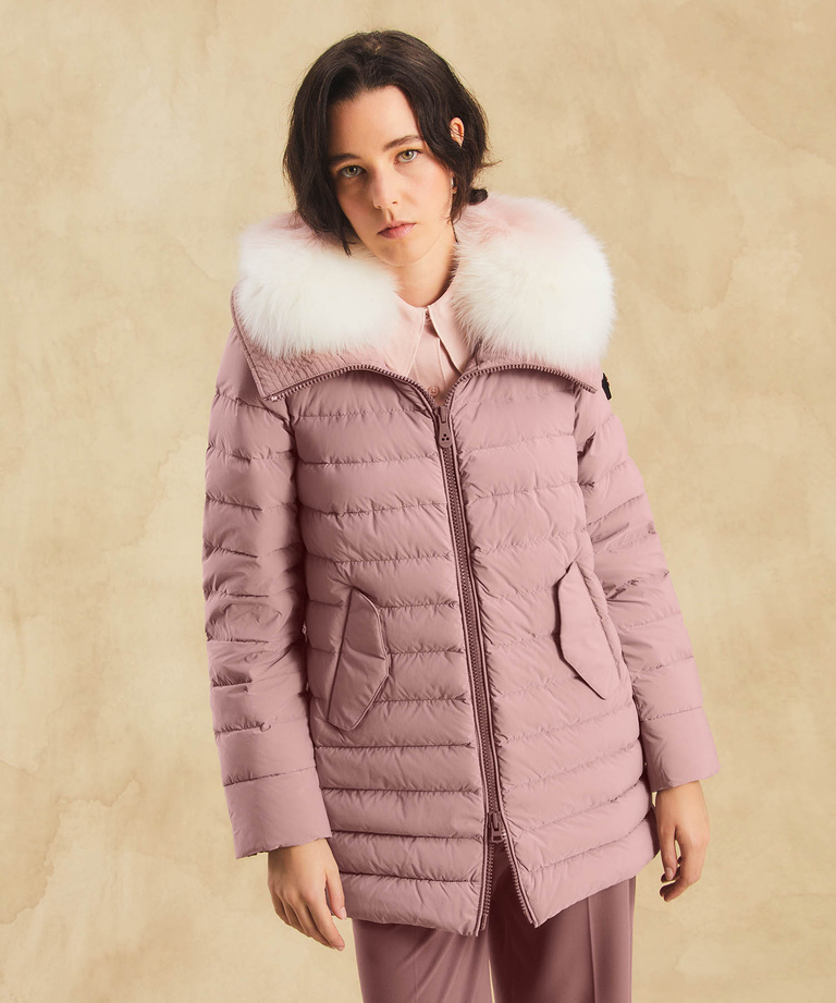 Long down jacket with matching colour fur - Jackets | Peuterey