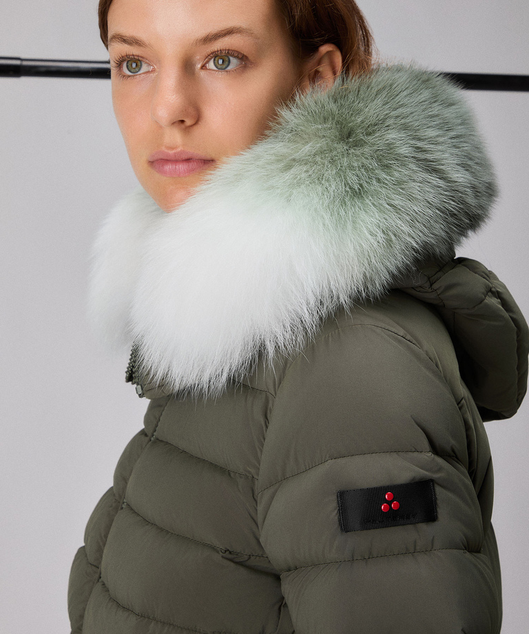 Long down jacket with matching colour fur
