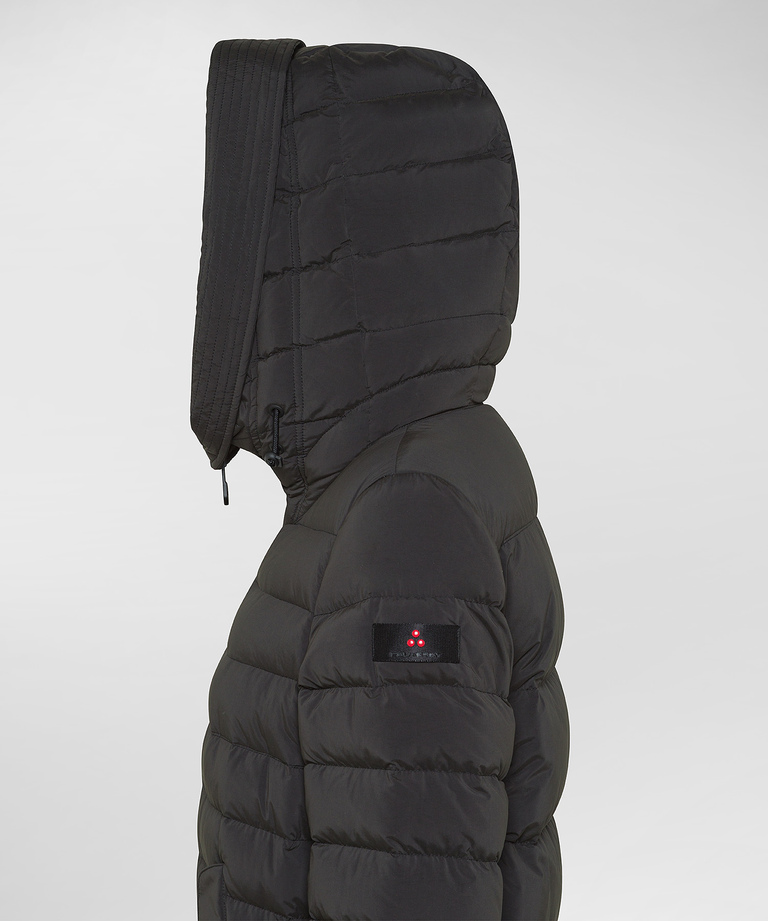 Long down jacket with matching colour fur