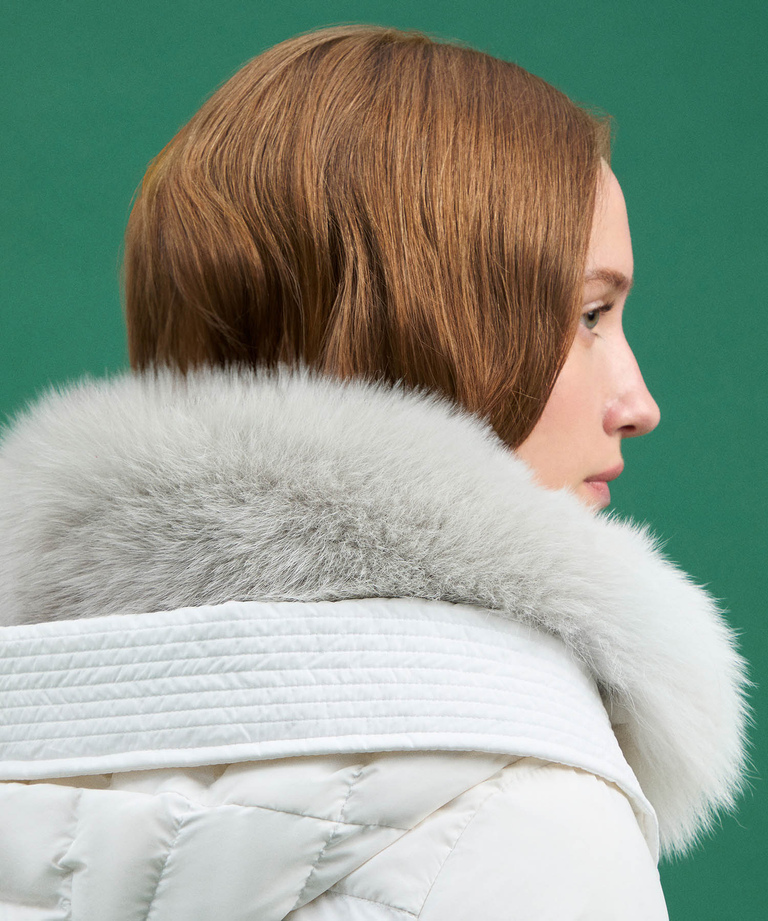 Long down jacket with matching colour fur
