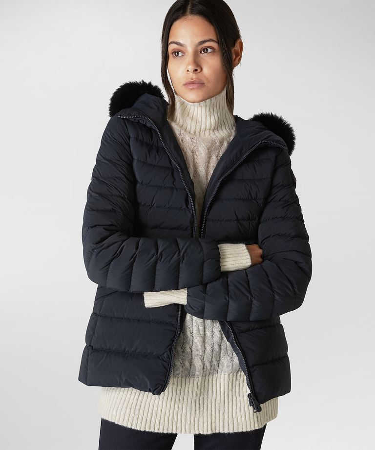 Slim down jacket with fur - Long down jacket for women | Peuterey