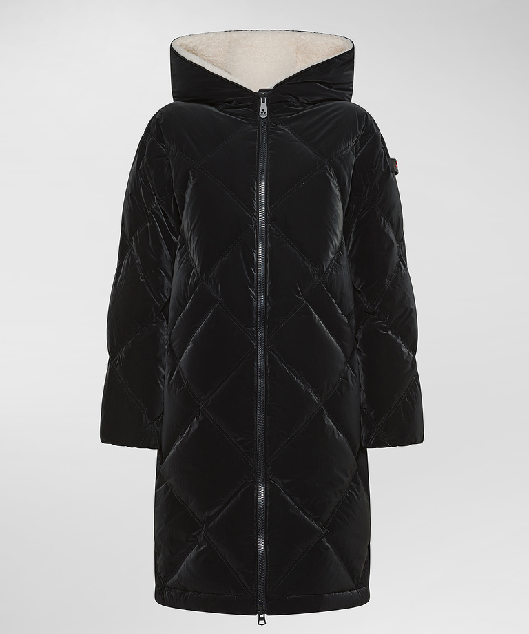 Long down jacket with teddy lined hood - Long down jacket for women | Peuterey