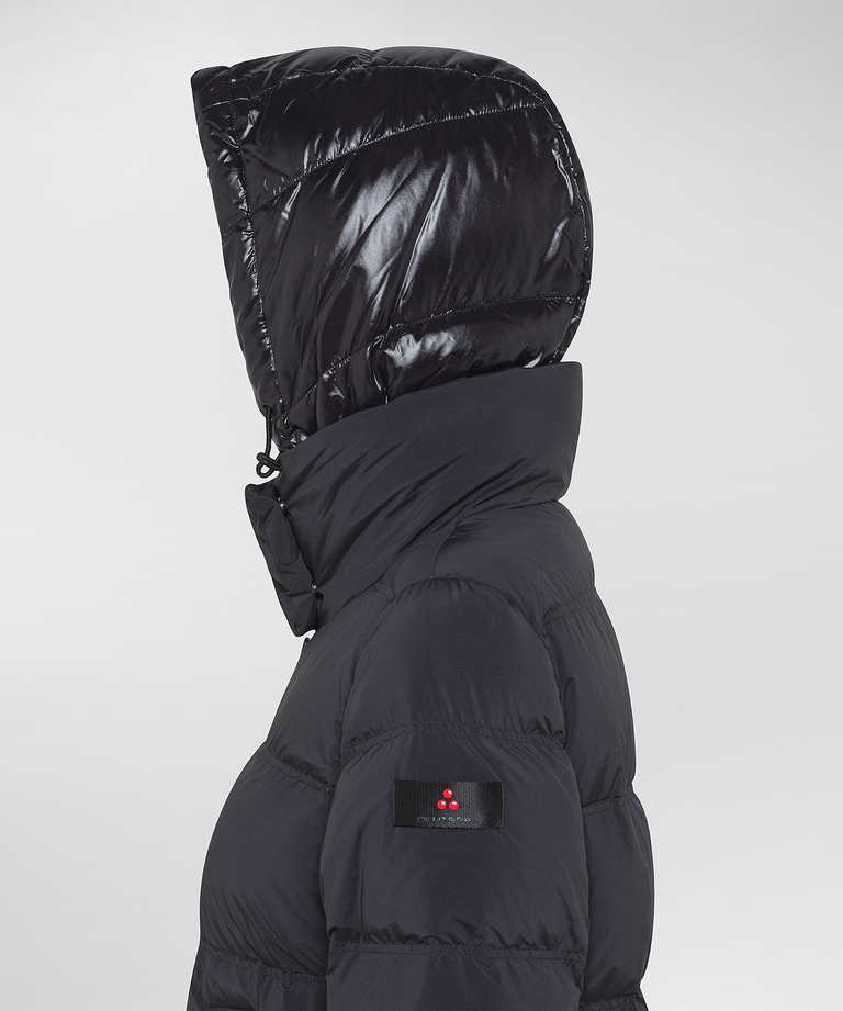 Down jacket with contrasting hood