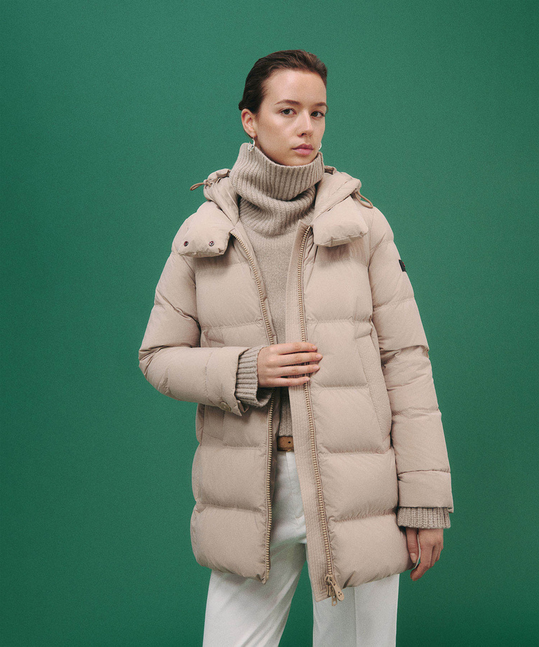 Down jacket with contrasting hood - Long puffer and down jackets for women | Peuterey