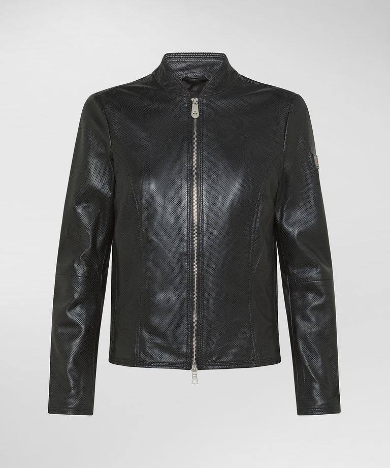 Shiny perforated leather biker jacket - Bomber and leather Jackets for women | Peuterey