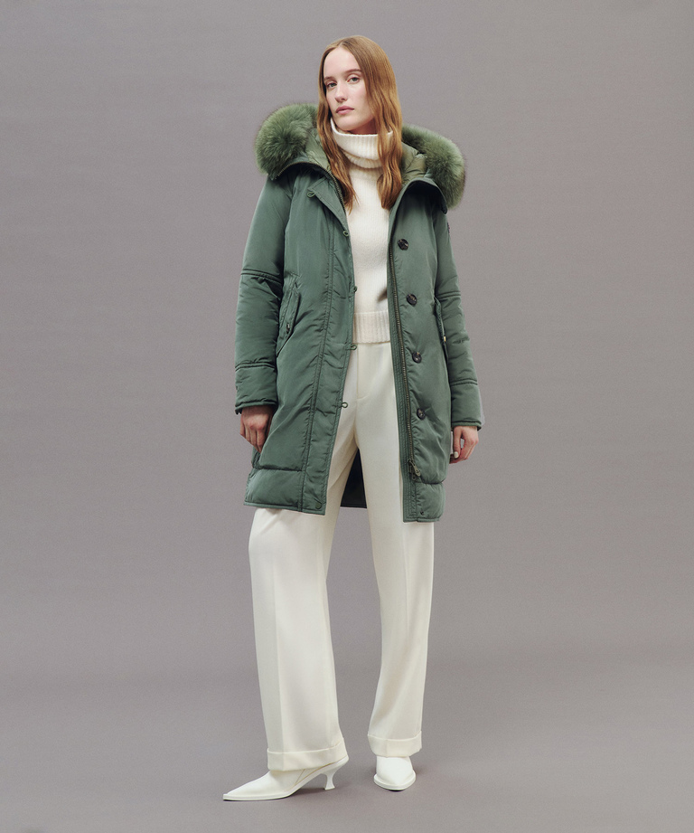 Parka liscio con cappuccio con pelliccia da donna beige Peuterey