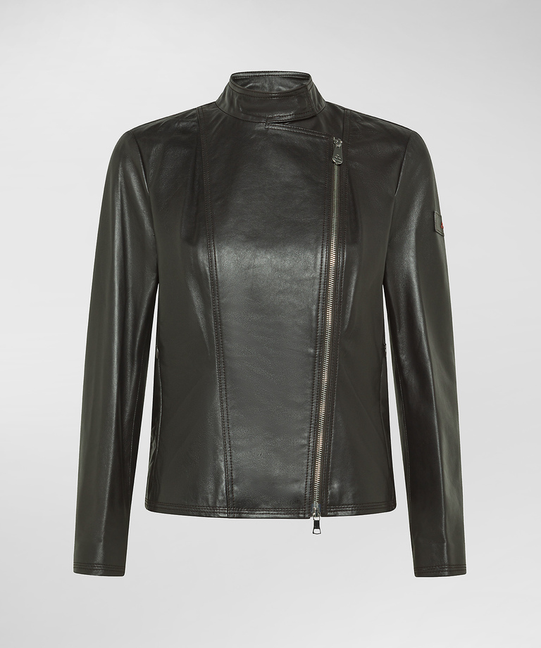 Dyed Nappa leather biker jacket with asymmetrical zip - Iconic jackets | Peuterey