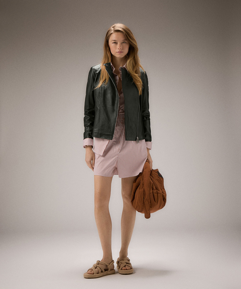 Dyed Nappa leather biker jacket with asymmetrical zip - Iconic jackets | Peuterey