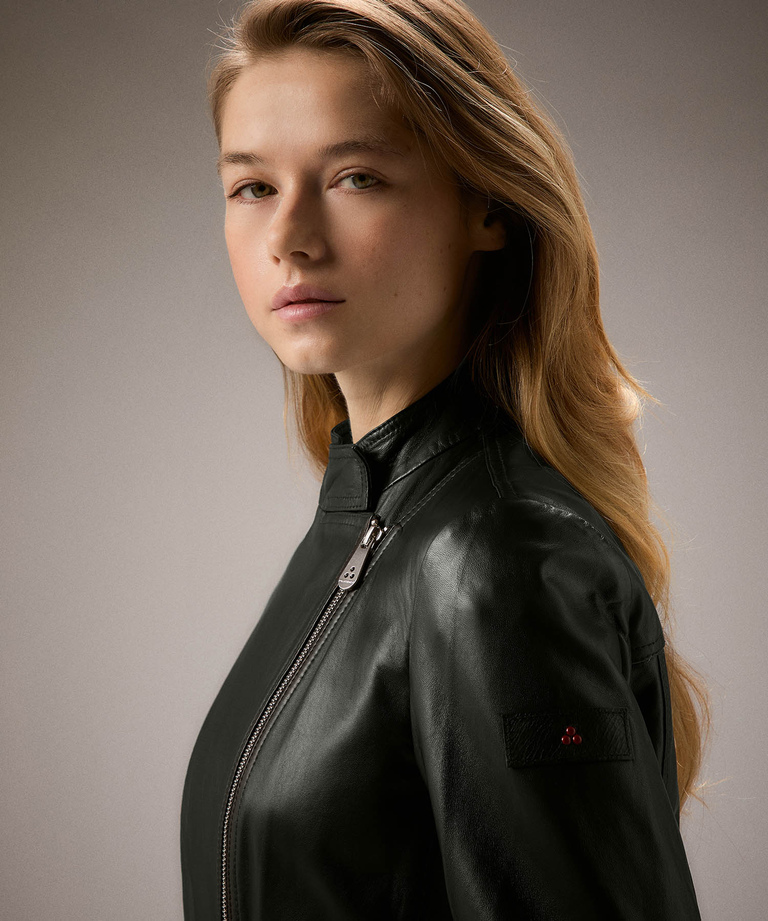 Dyed Nappa leather biker jacket with asymmetrical zip
