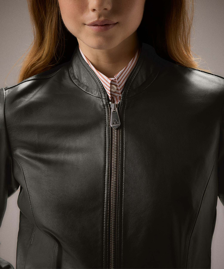 Short dyed Nappa leather biker jacket