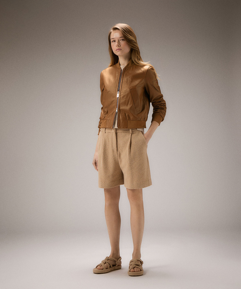 Dyed Nappa leather bomber jacket with knitted details - Women | Peuterey