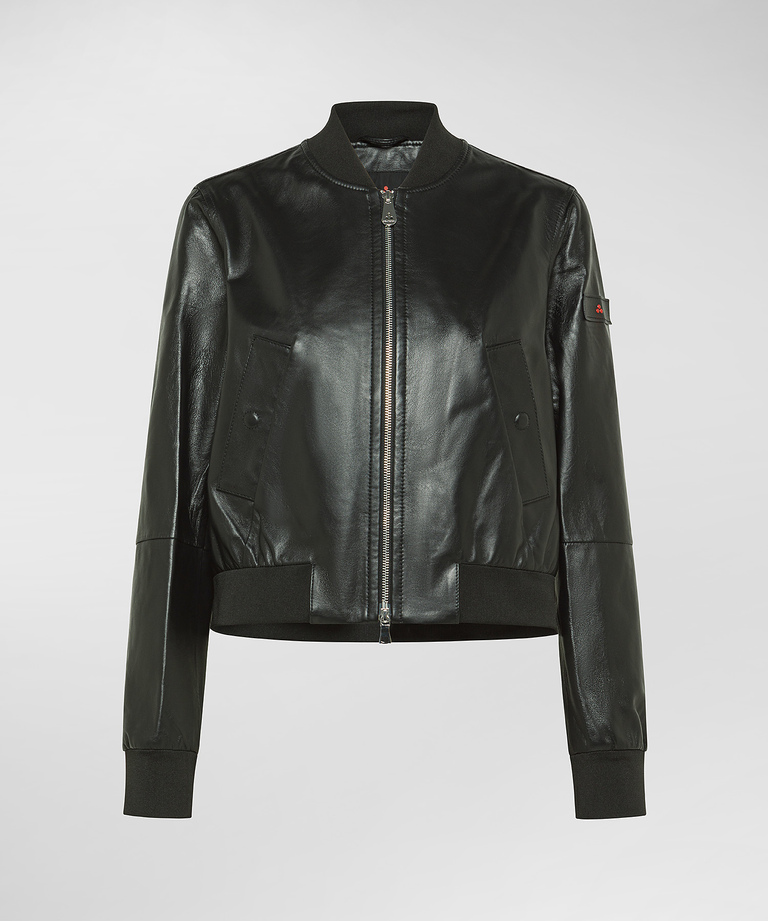Dyed Nappa leather bomber jacket with knitted details - Leather jackets | Peuterey