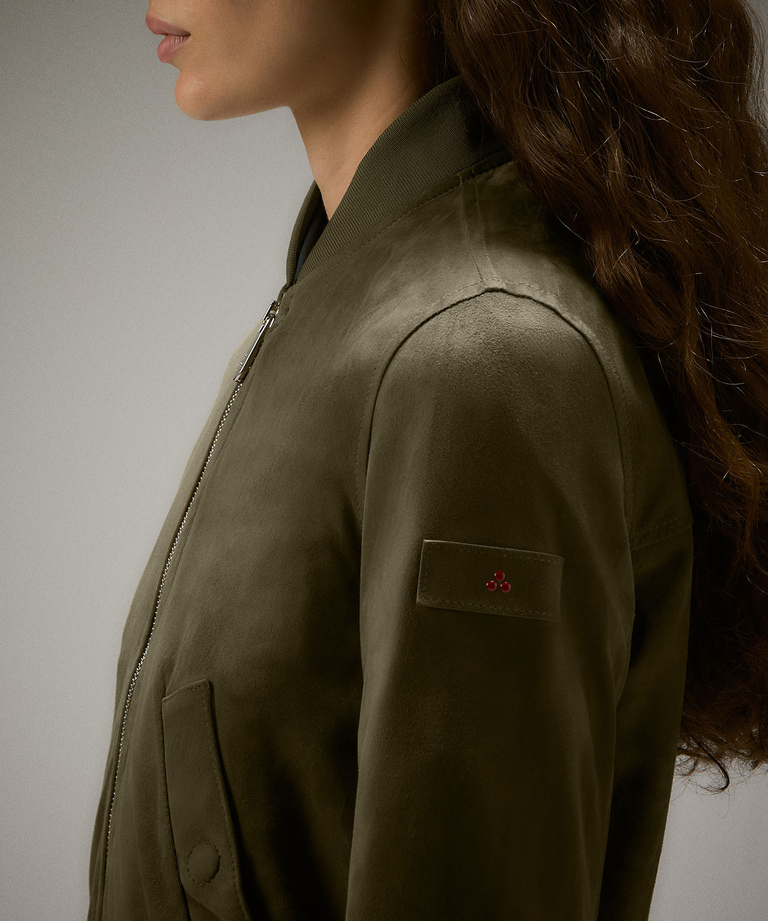 Short suede leather bomber jacket