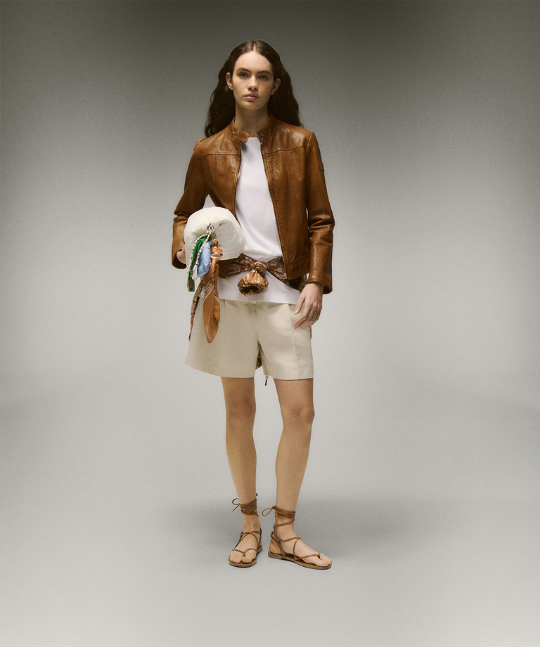 Worn-effect leather biker jacket - Women | Peuterey