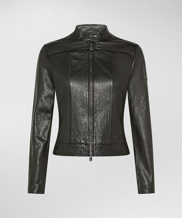 Worn-effect leather biker jacket - Leather jackets | Peuterey