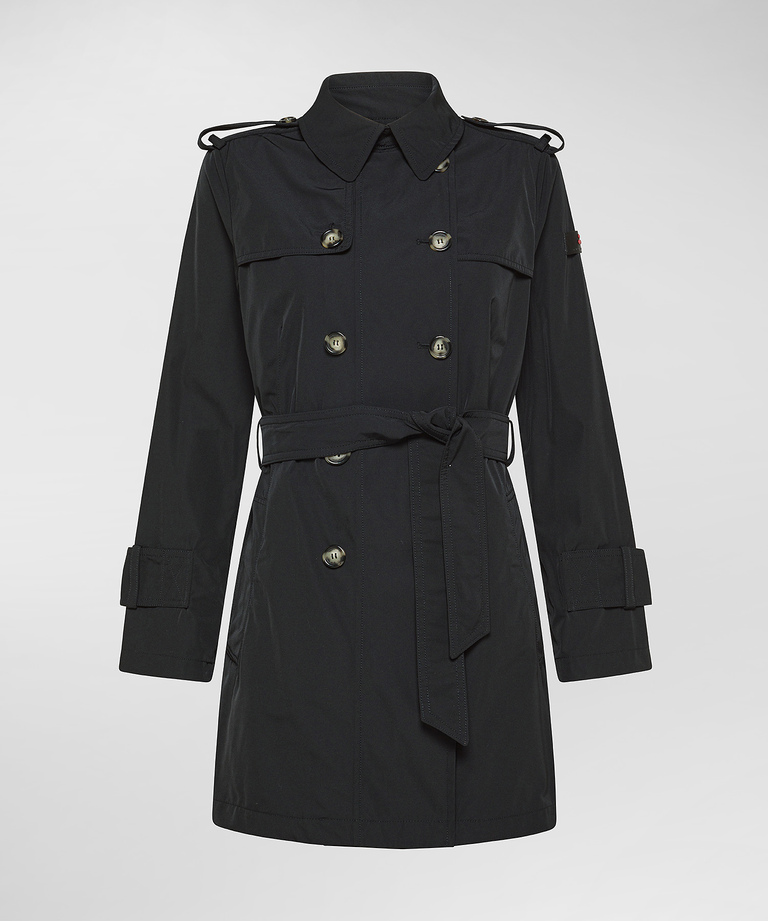 Double-breasted taffeta trench coat with belt - Water repellent jackets | Peuterey