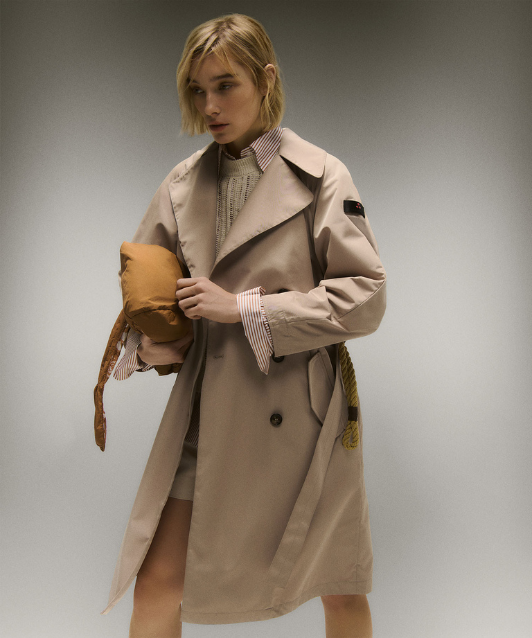 Double-breasted taffeta trench coat with belt - Water repellent jackets | Peuterey
