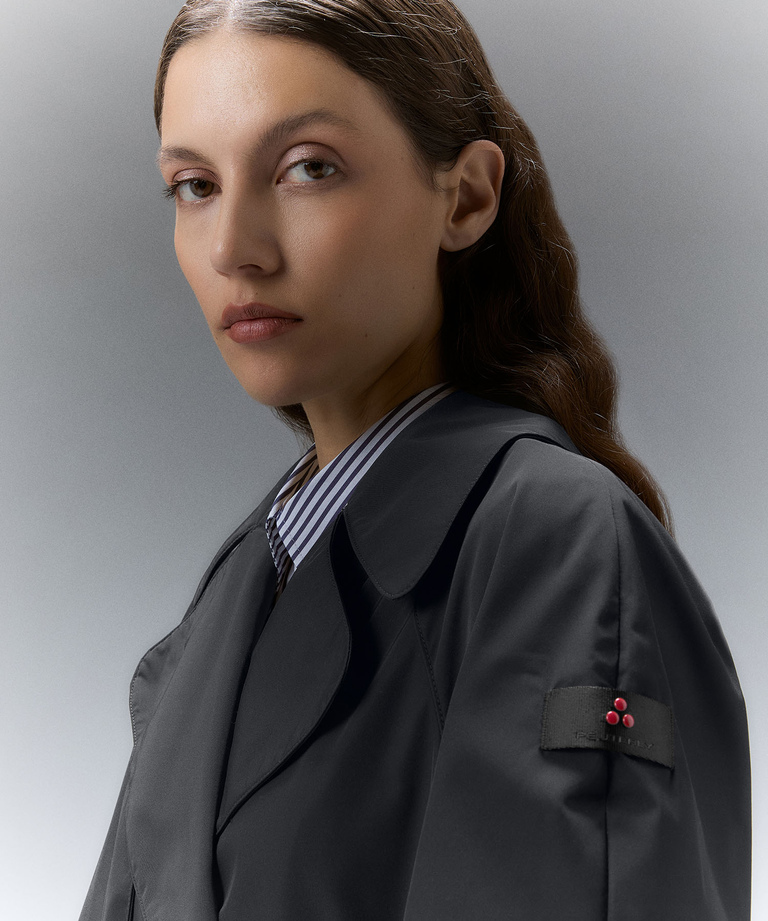 Double-breasted taffeta trench coat with belt