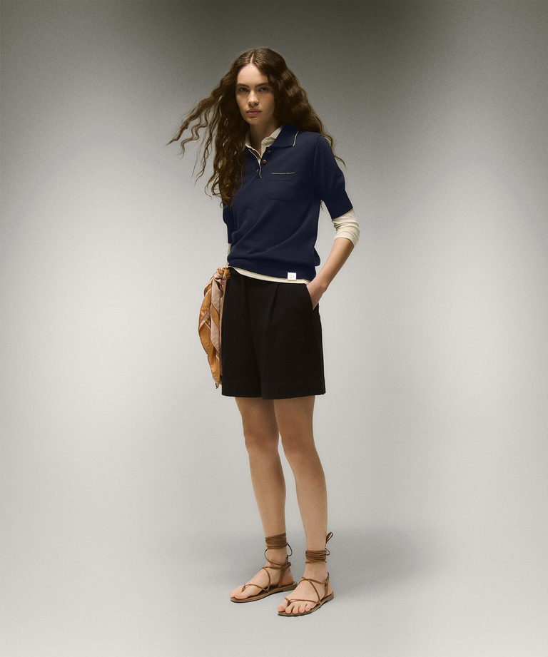Cotton crepe polo shirt with lurex details - Clothing & accessories | Peuterey