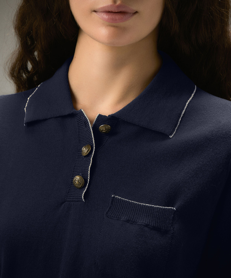 Polo in cotone crêpe con dettagli in lurex