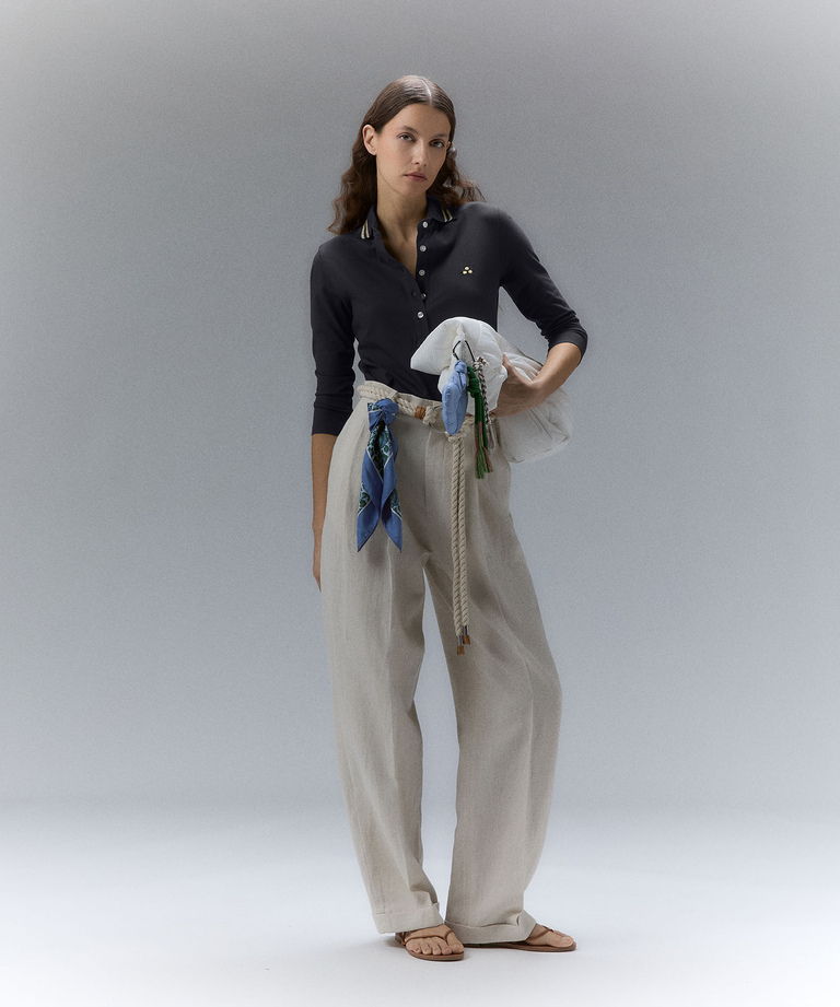 Modal cotton slim polo shirt with lurex details - Clothing & accessories | Peuterey
