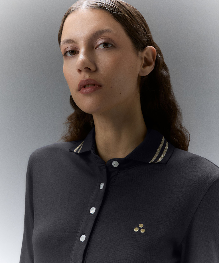 Modal cotton slim polo shirt with lurex details
