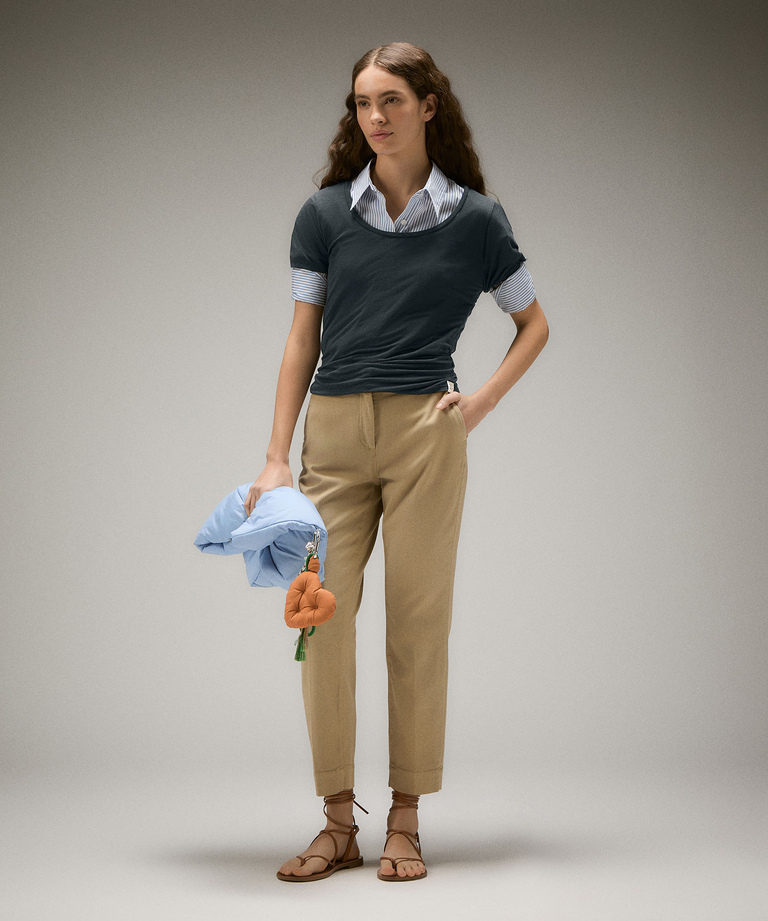 Lyocel and linen wide collar t-shirt - Clothing & accessories | Peuterey