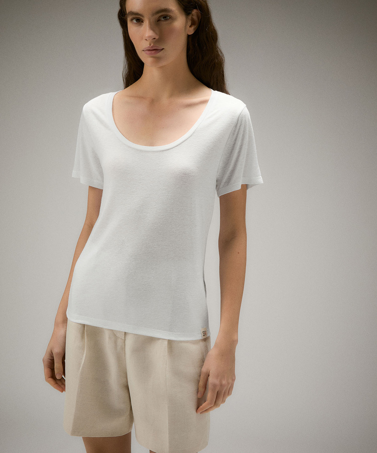 Lyocel and linen wide collar t-shirt - Clothing & accessories | Peuterey