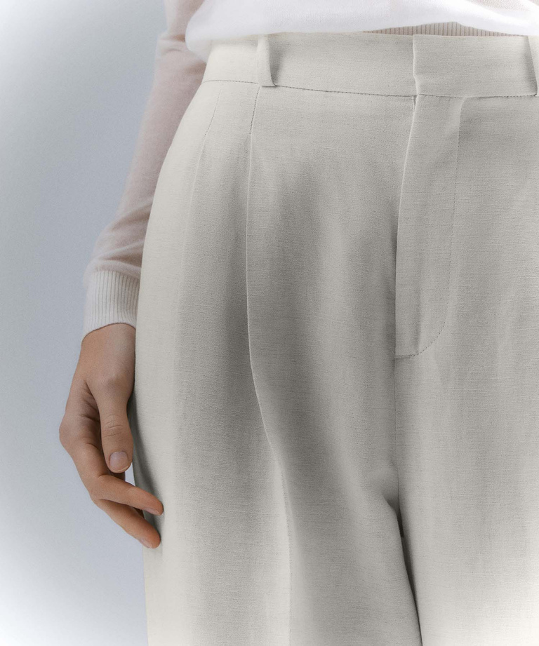 Pantaloni a vita alta misto lino