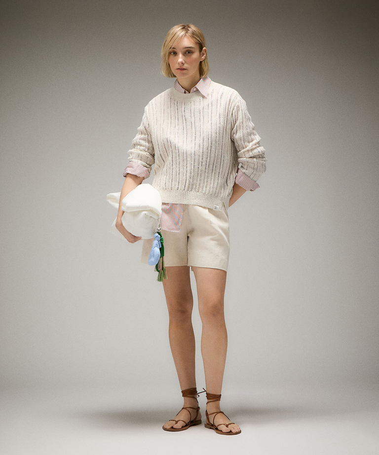 Stranded linen and silk blend knit sweater - Women | Peuterey