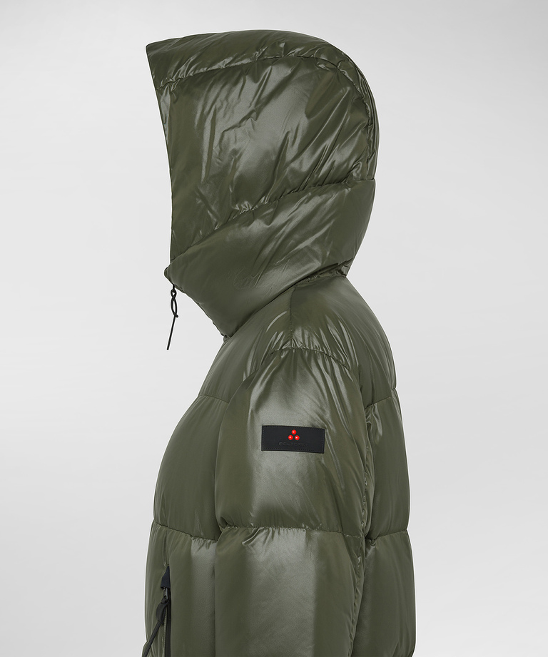 Long shiny nylon down jacket