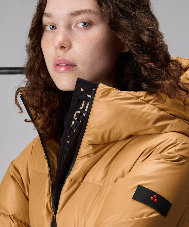 Long shiny nylon down jacket