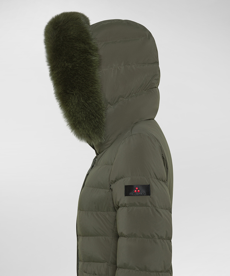 Long down jacket with high collar and fur