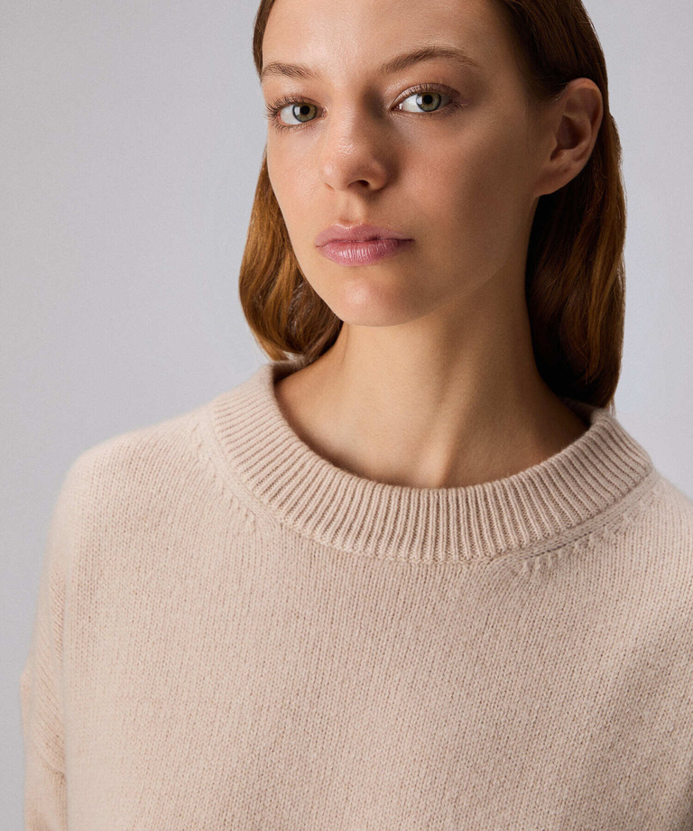 Carded wool crew-neck sweater