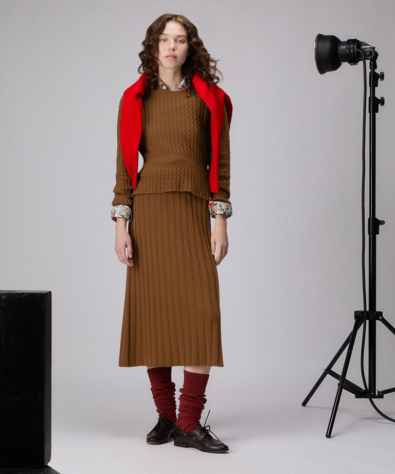 Cable knit sweater with waistband - Clothing & accessories | Peuterey