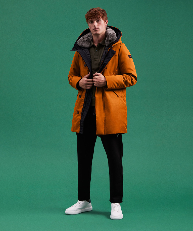 Mens trench coat with fur hood deals