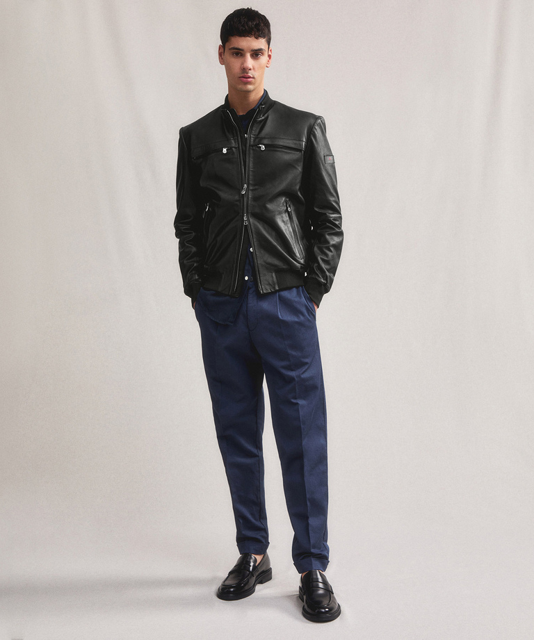 Leather jacket with jersey details - Men's Jackets - Outerwear Collection | Peuterey