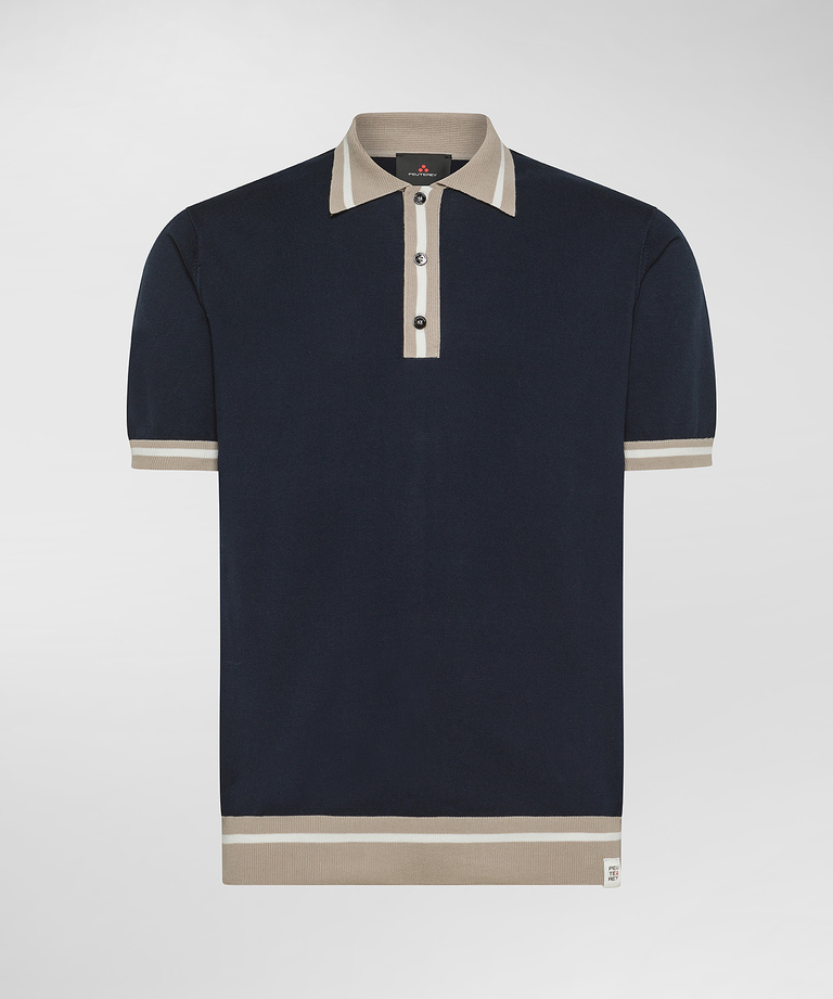 Cotton knit polo shirt with striped details - Men's Top and Knitwear | Peuterey