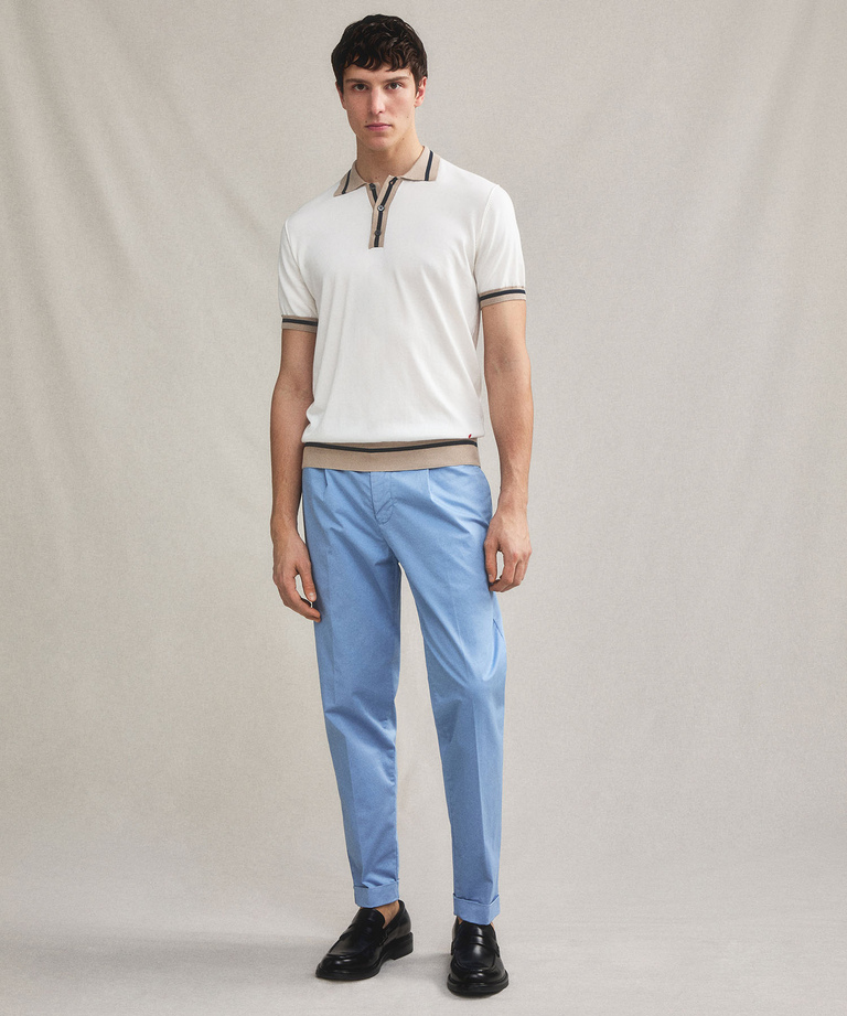 Cotton knit polo shirt with striped details - Men's T-shirts and Polo Shirts | Peuterey