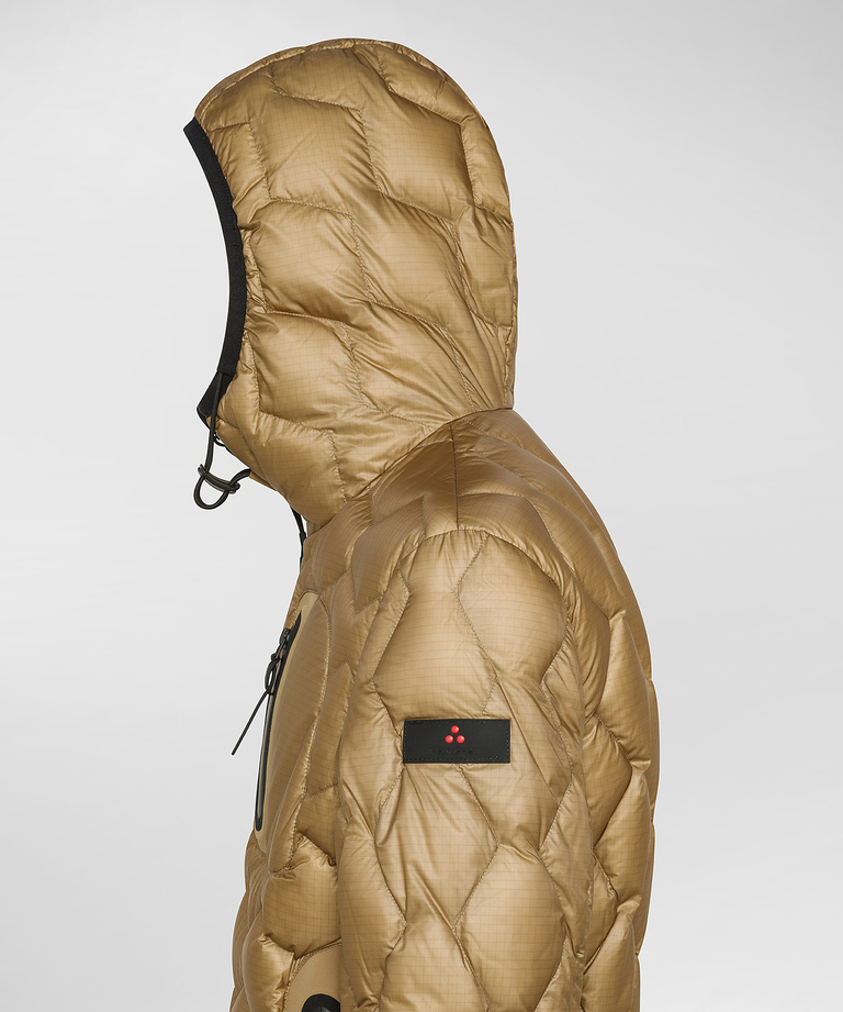 Modern down jacket with geometric quilting