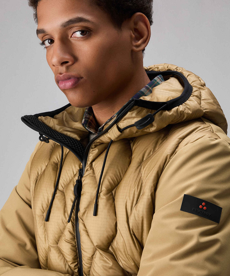TWO-MATERIAL BOMBER JACKET WITH GEOMETRIC QUILTING