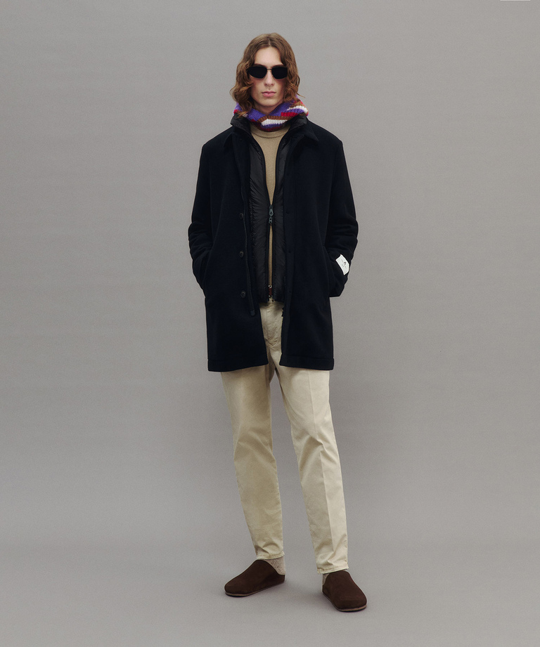 Long Wool Coat With Detachable Bib - Men's Wool Coats | Peuterey