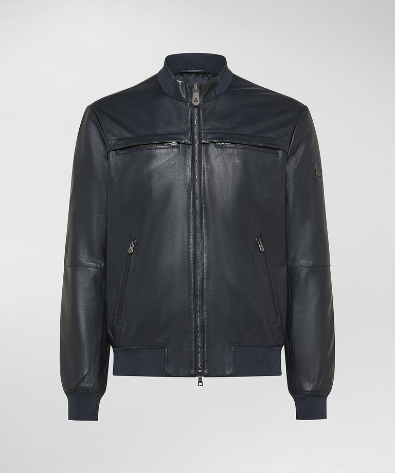 Giacca biker in pelle da uomo marrone Peuterey