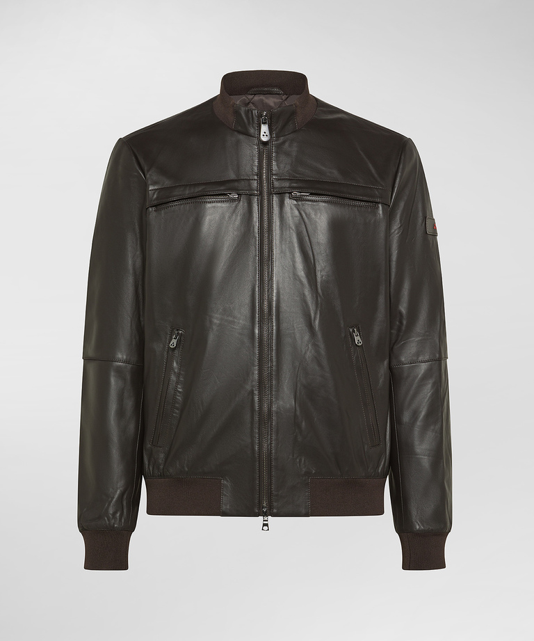 Leather biker jacket for men blue Peuterey