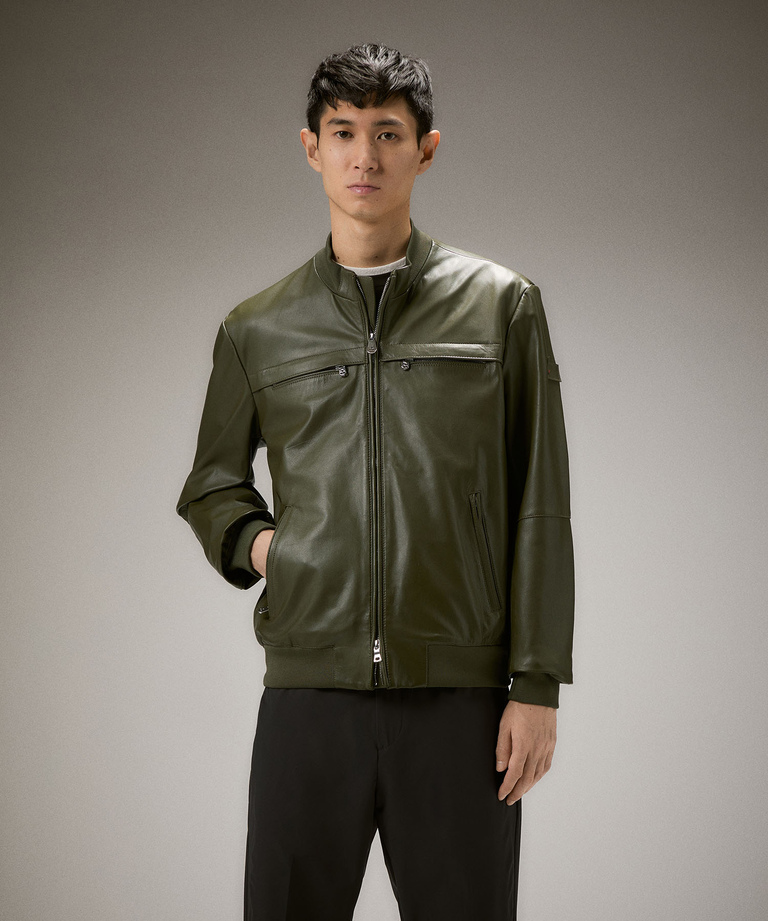 Leather jacket with chest pockets