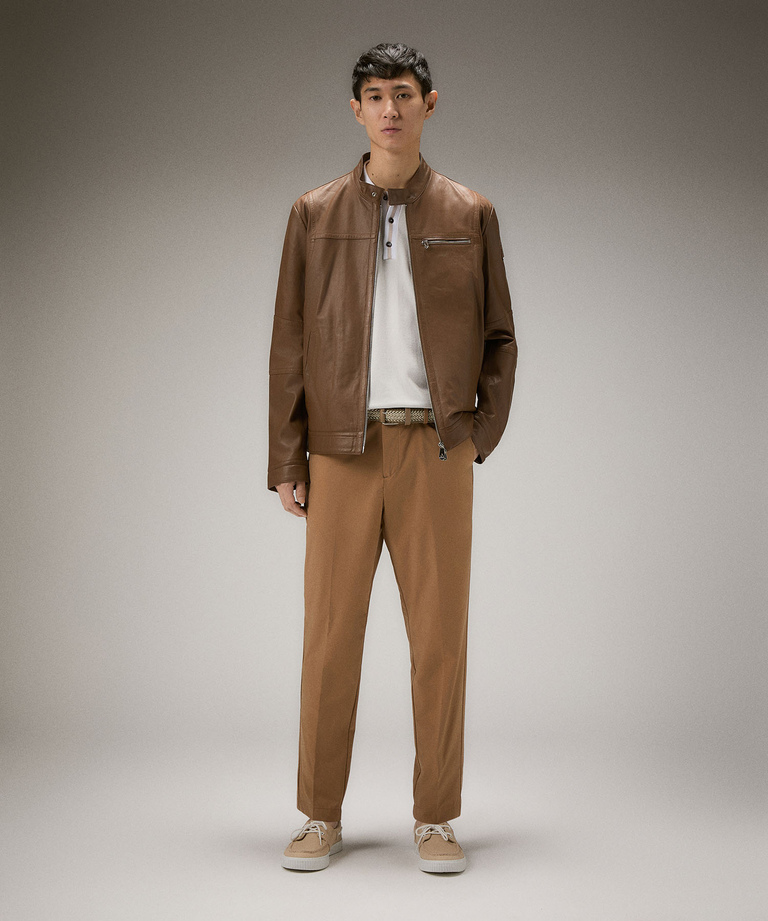 Leather biker jacket with chest pockets - Outerwear | Peuterey